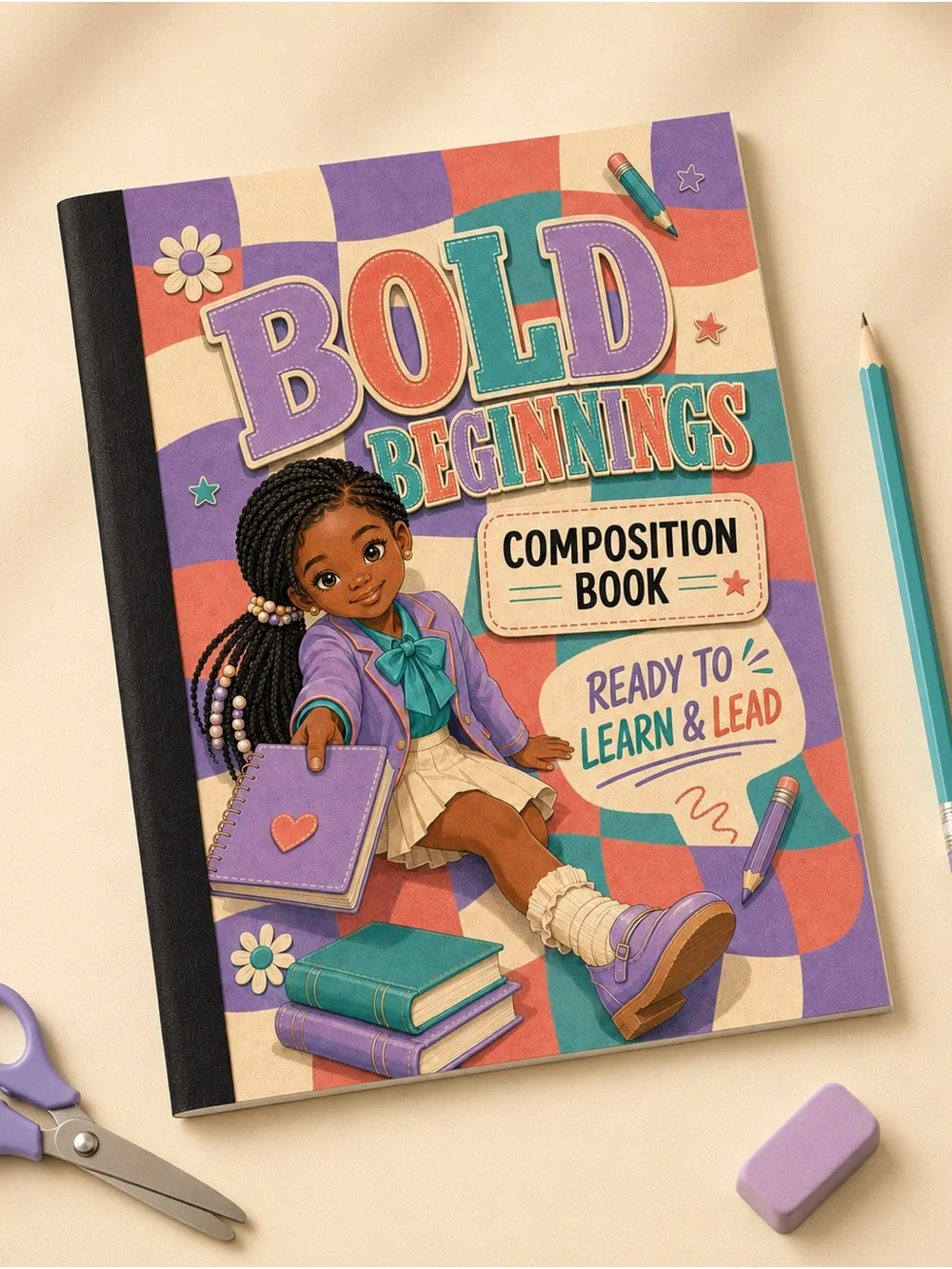 Bold Beginnings Black Girl Composition Notebook – Trendy Checkered